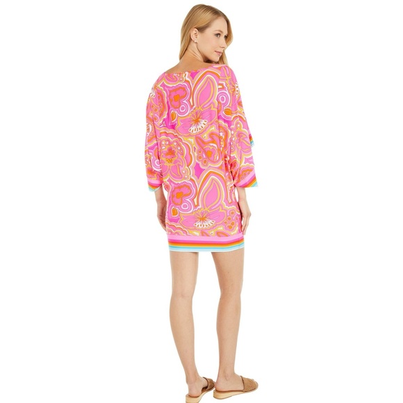 TRINA TURK 25TH ANNIVERSARY MORNING SUNRISE JERSEY COVERUP PINK TUNIC DRESS - Picture 3 of 9